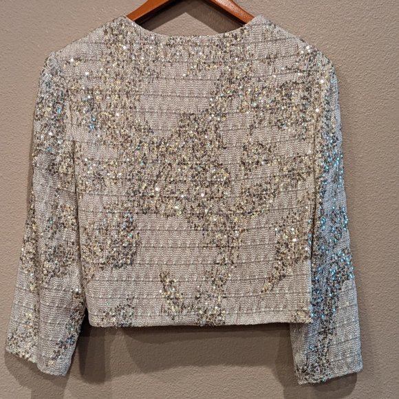 NWT - Kay Unger Silver Sequined Cropped Jacket (Size: 12) - Picture 2 of 9